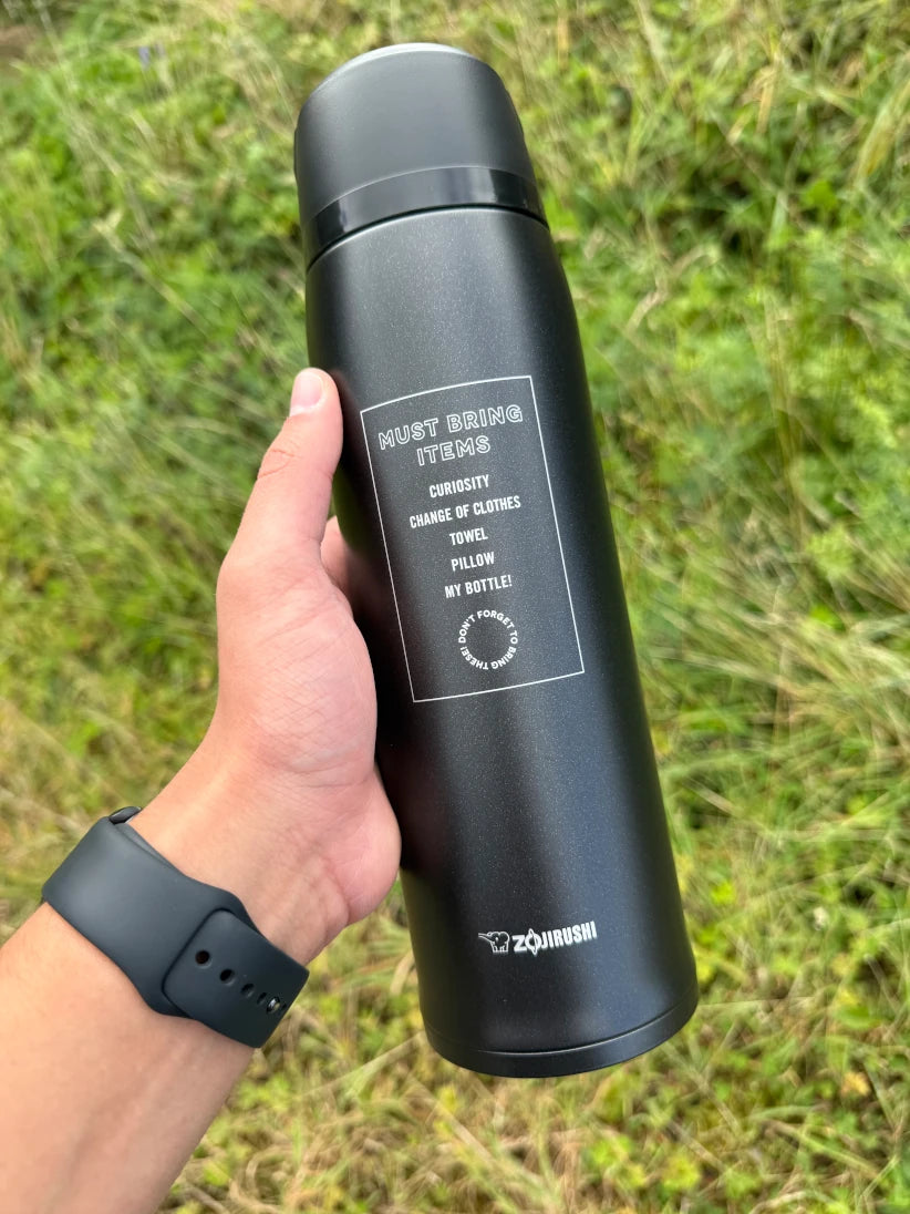 The Zojirushi SJ-JS Black Bottle (800 ml & 1030 ml) is a BPA-free, vacuum insulated stainless steel thermos that keeps drinks hot or cold for hours — ideal for hiking, fishing, office, or daily travel.